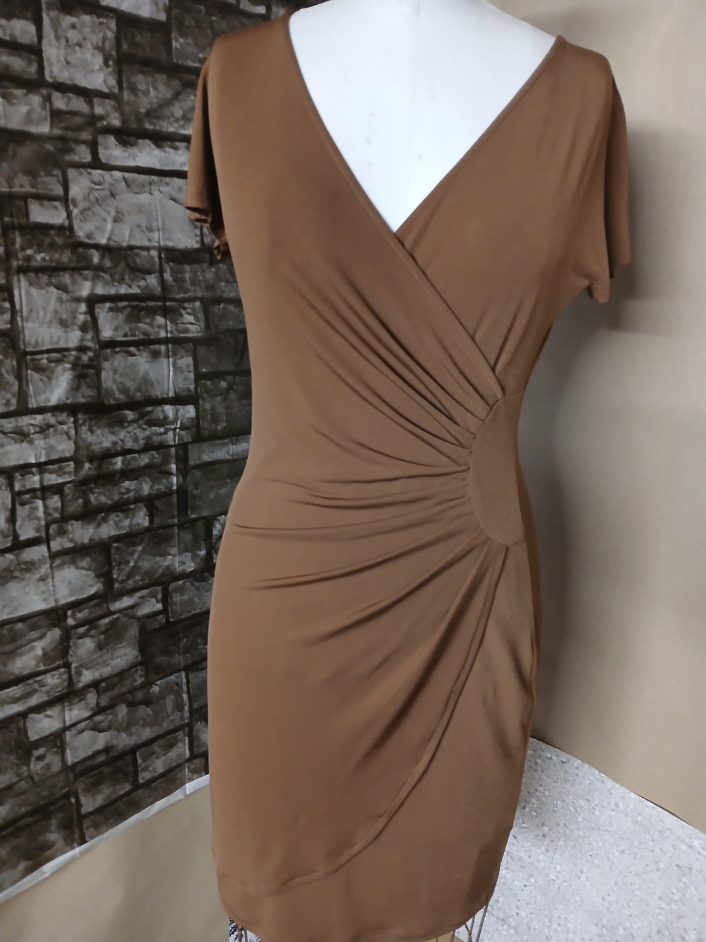 Boston Proper Taupe Short-Sleeve Midi Bodycon Women's Dress